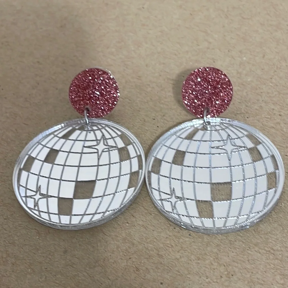 🎉💕Jazzy Acrylic Disco Ball Earrings - Picture 1 of 3